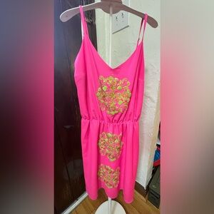 Medium- Lilly Pulitzer Tropical Pink embroidered sun dress. Beautiful, bright.